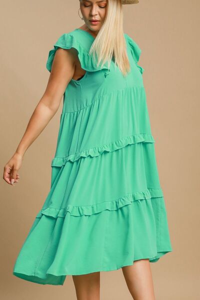 Umgee Full Size Ruffle Tiered Cap Sleeve Midi Dress Plus Size | Dresses | 6