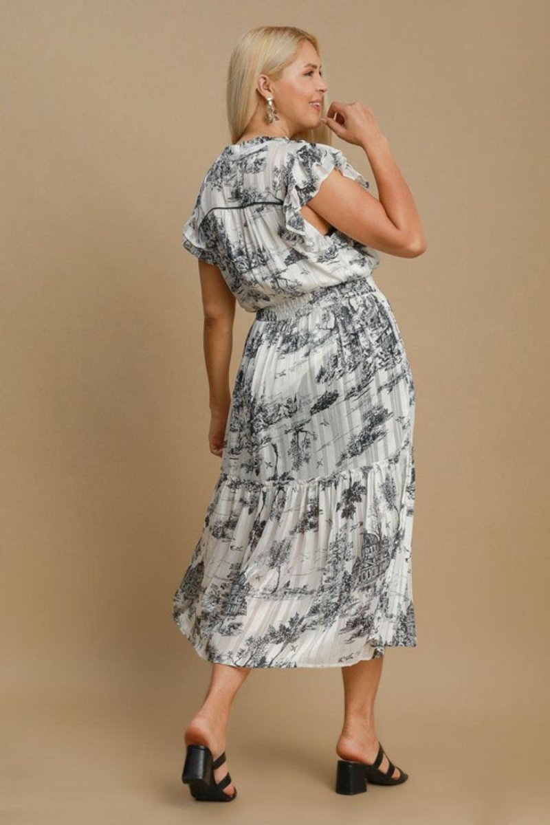 Umgee Full Size Two Tone Landscape Print Midi Dress Plus Size | Dresses | 3