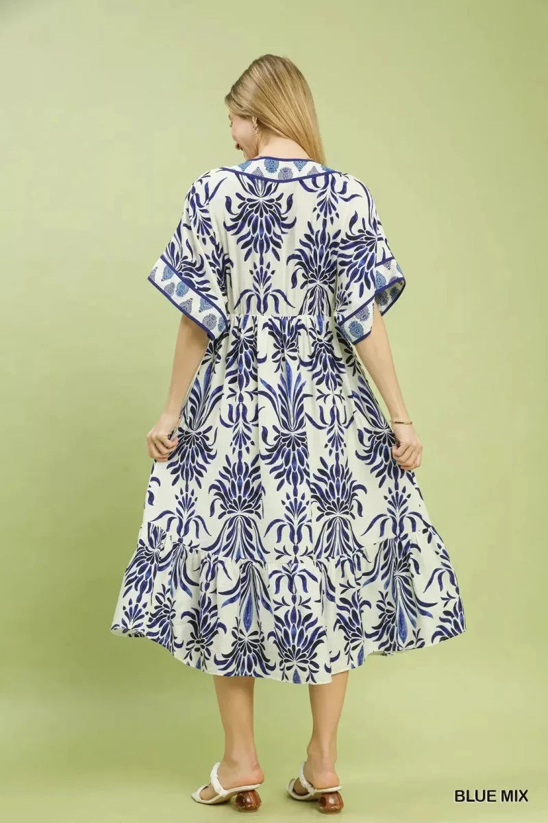 Umgee Mix Floral Border Midi Dress with Pockets | Dresses | 3