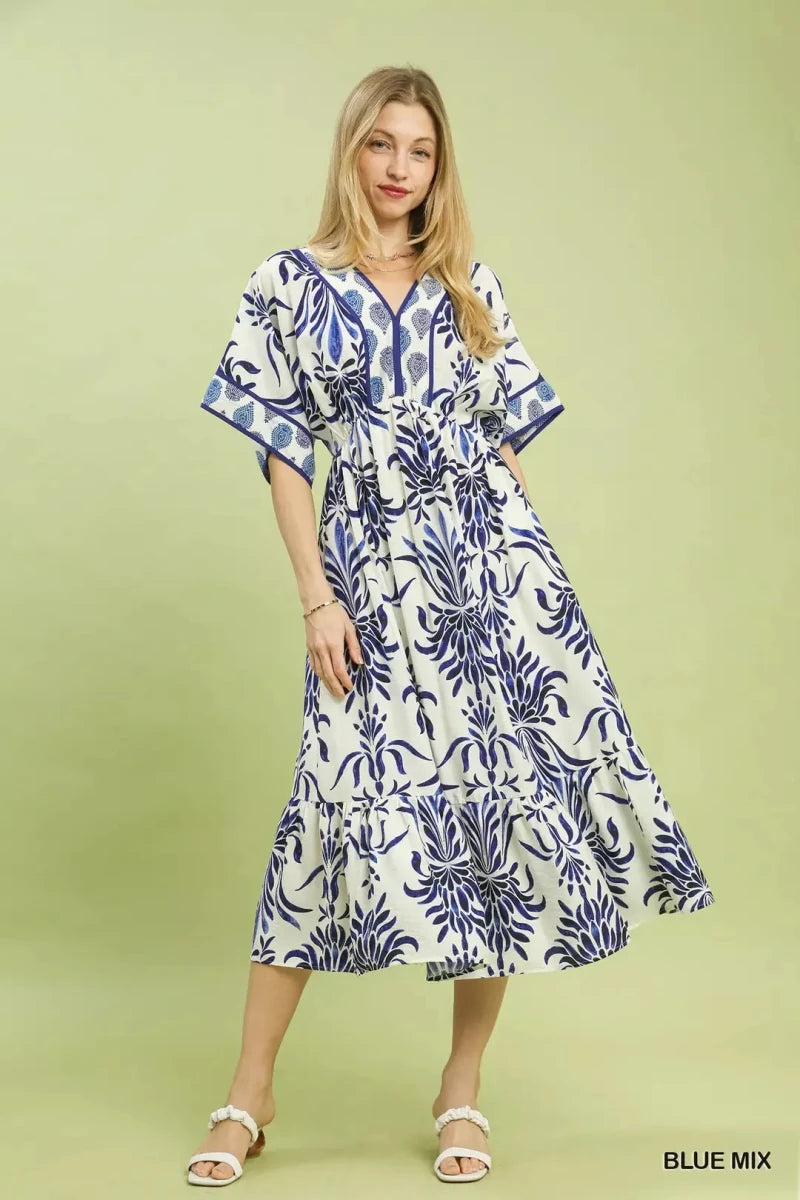 Umgee Mix Floral Border Midi Dress with Pockets | Dresses | 5
