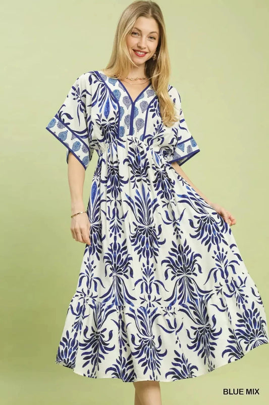 Umgee Mix Floral Border Midi Dress with Pockets | Dresses | 1