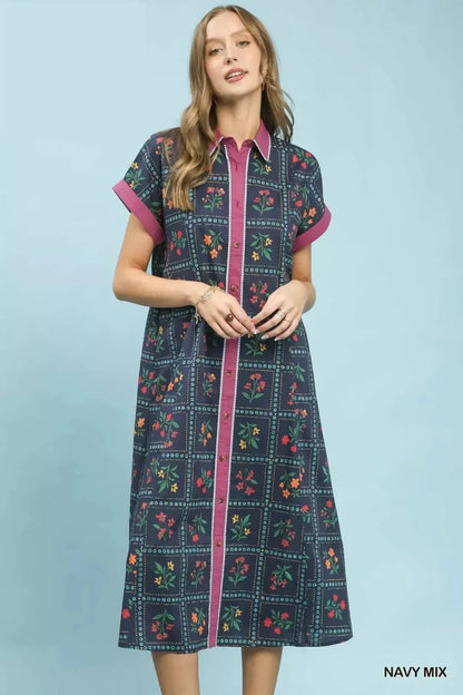 Umgee Mix Floral Button - Front Midi Dress | Dresses | 2