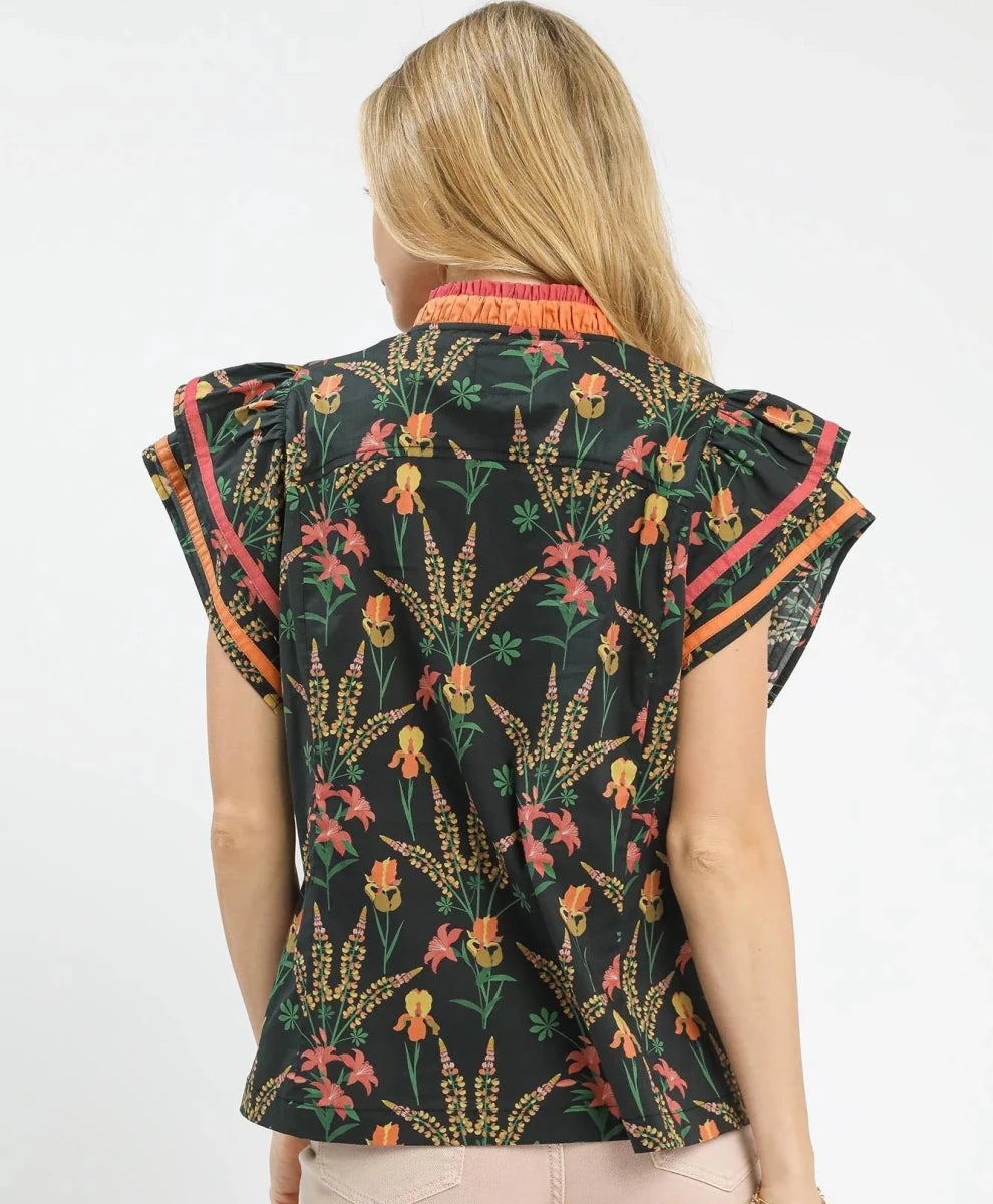 Umgee Mix Floral Print Blouse with Contrast Trim | Tops | 3