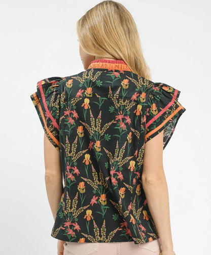 Umgee Mix Floral Print Blouse with Contrast Trim | Tops | 3