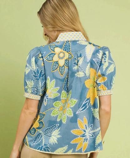 Umgee Mixed Abstract Print Puff Sleeve Blouse | Tops | 2