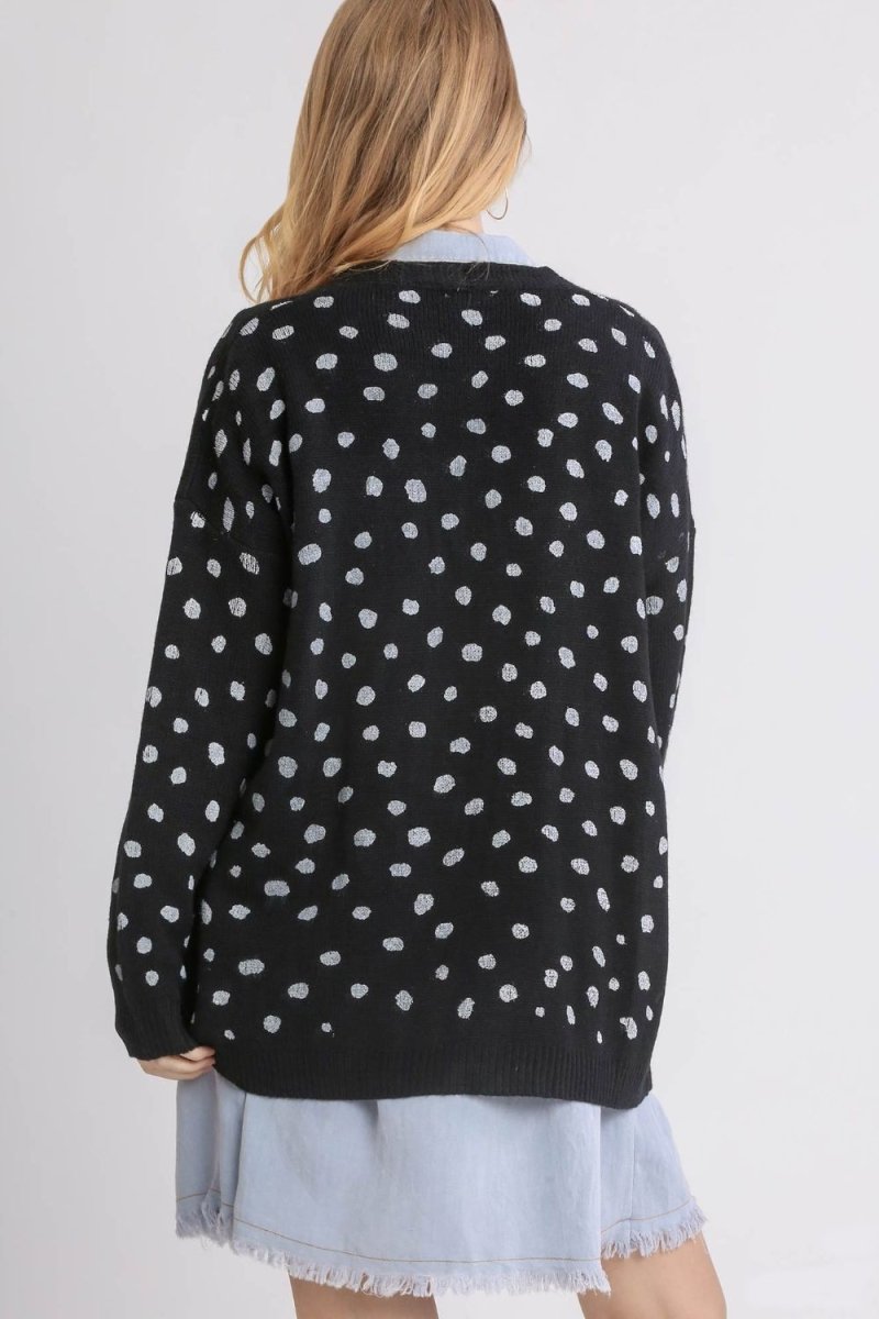 Umgee Polka Dot Open Front Drop Shoulder Cardigan | Sweaters | 2