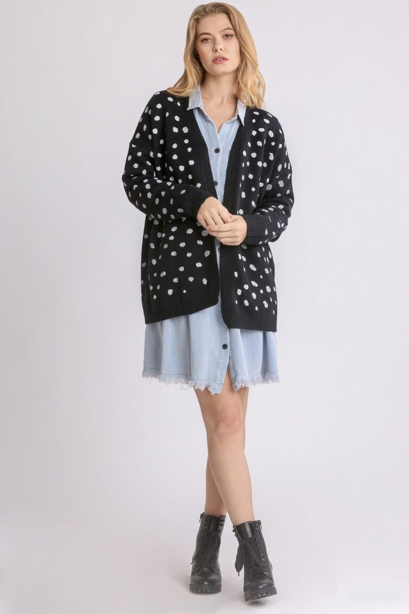 Umgee Polka Dot Open Front Drop Shoulder Cardigan | Sweaters | 4