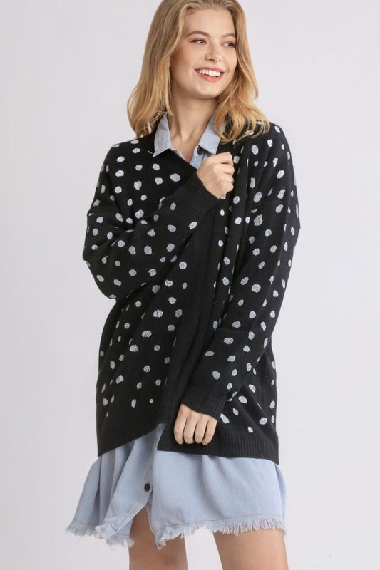 Umgee Polka Dot Open Front Drop Shoulder Cardigan | Sweaters | 1