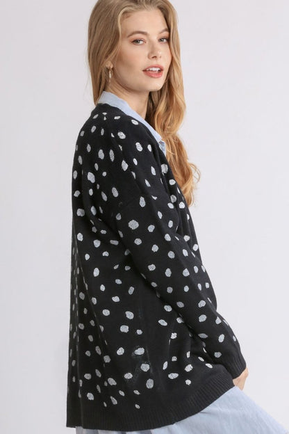 Umgee Polka Dot Open Front Drop Shoulder Cardigan | Sweaters | 3