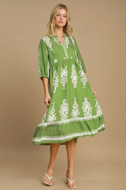 Umgee Printed Notched Midi Dress | Dresses | 3