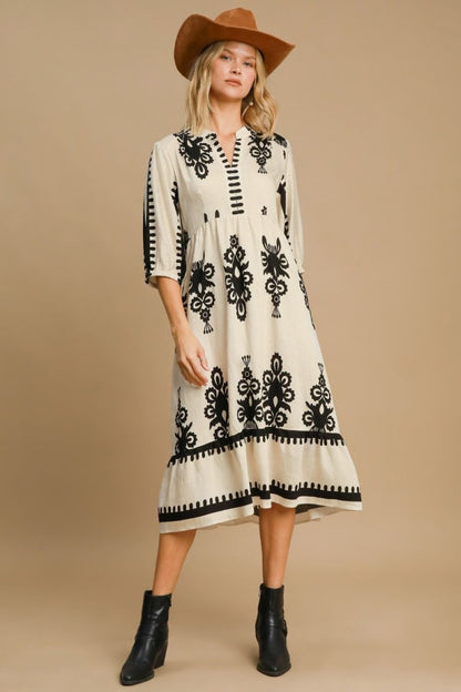 Umgee Printed Notched Midi Dress | Dresses | 2