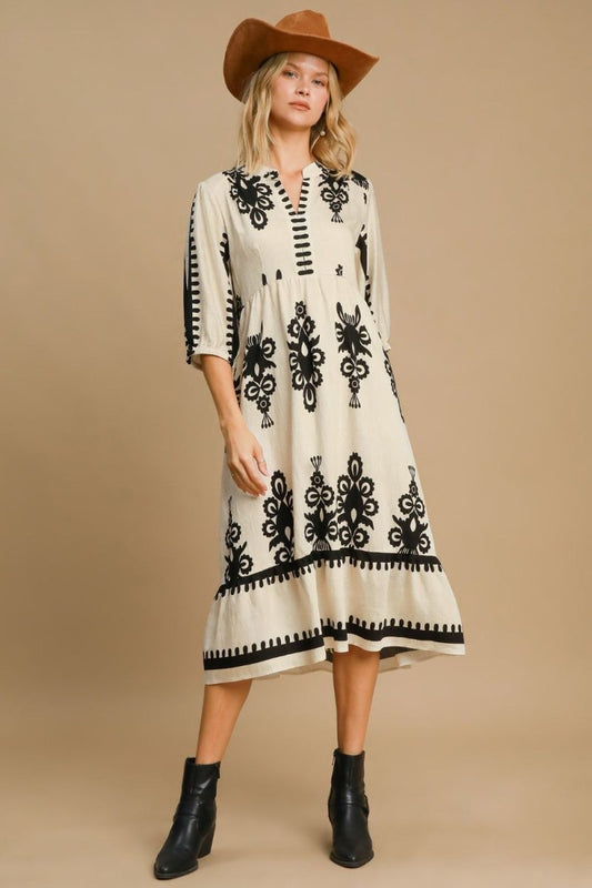 Umgee Printed Notched Midi Dress | Dresses | 2