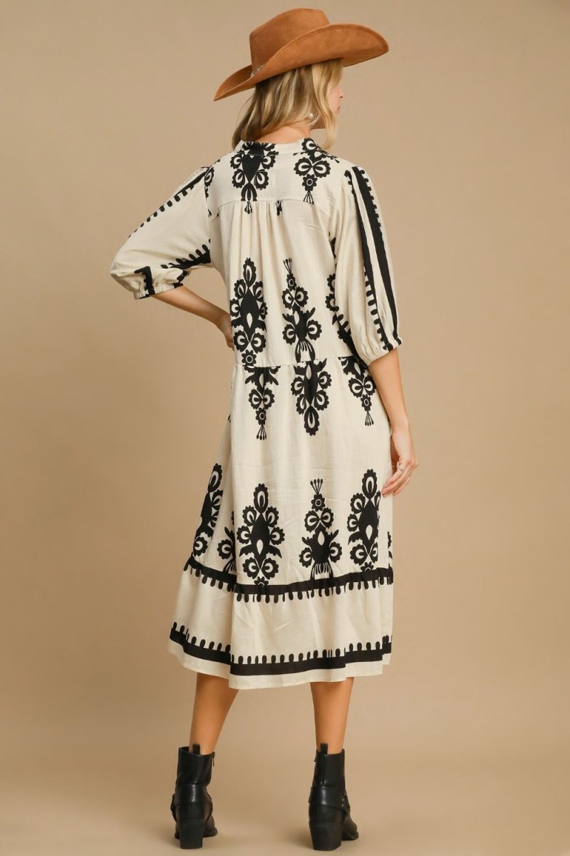 Umgee Printed Notched Midi Dress | Dresses | 3