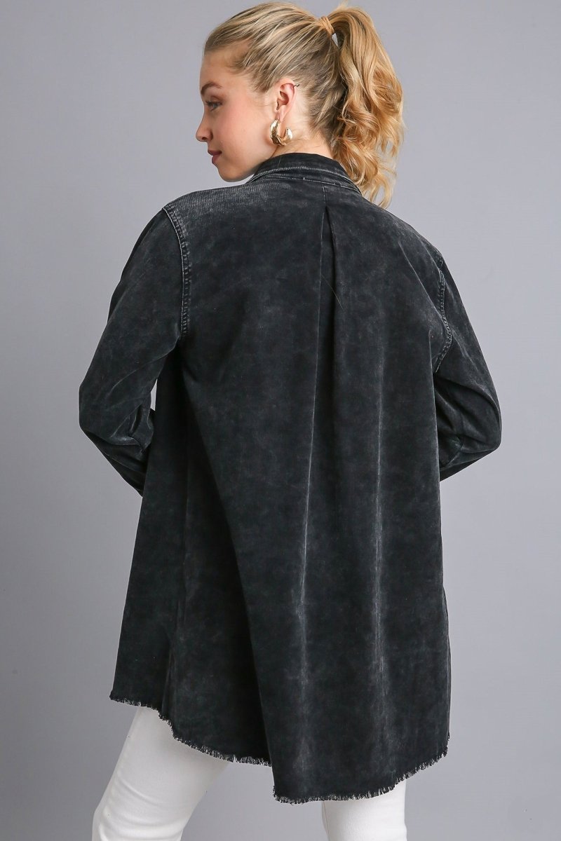 Umgee Raw Hem Button Down Denim Jacket with Chest Pockets | Tops | 2