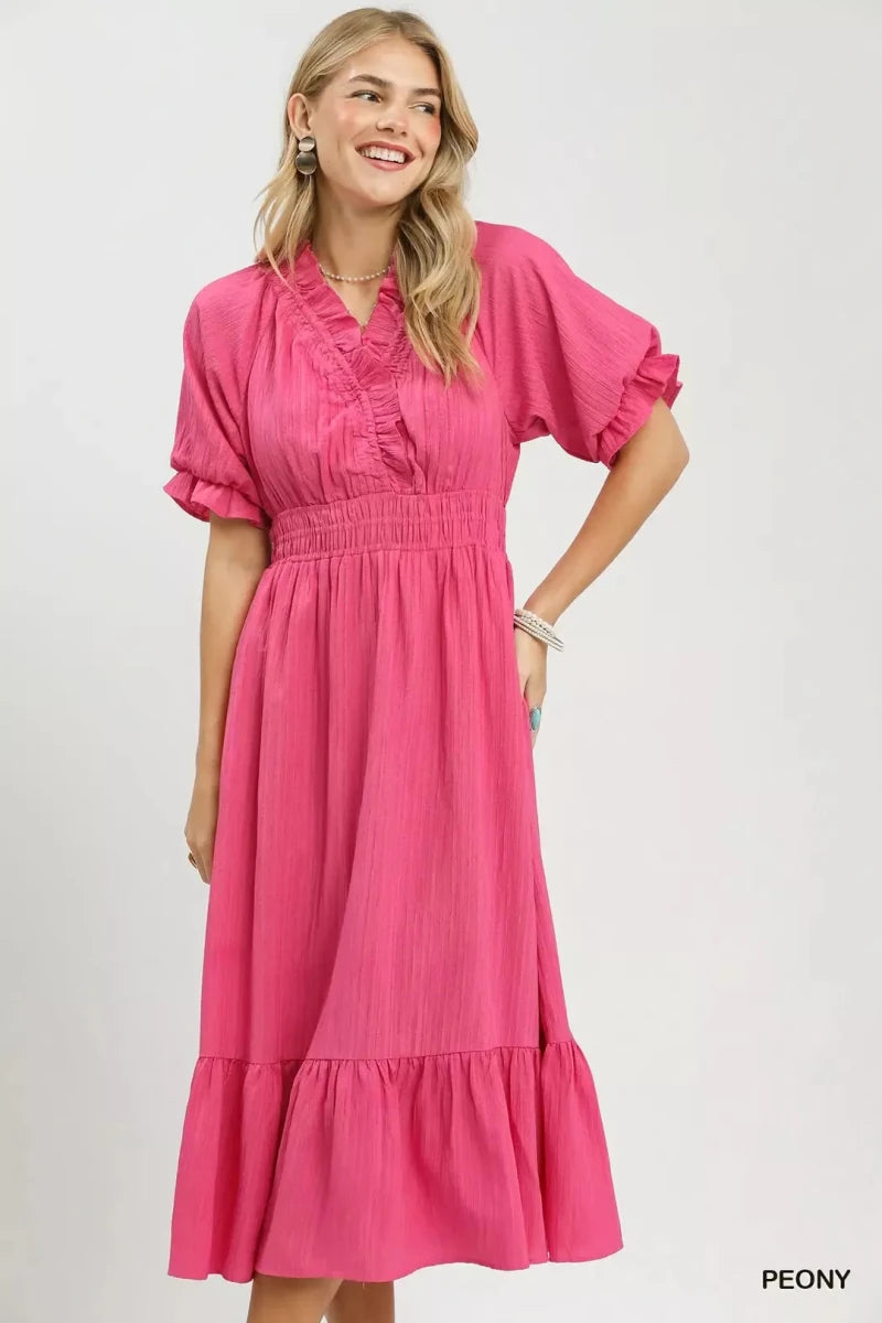 Umgee Ruffle V - Neck Midi Dress | Dresses | 5