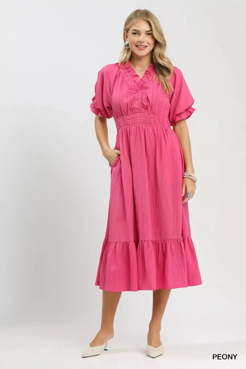 Umgee Ruffle V - Neck Midi Dress | Dresses | 1