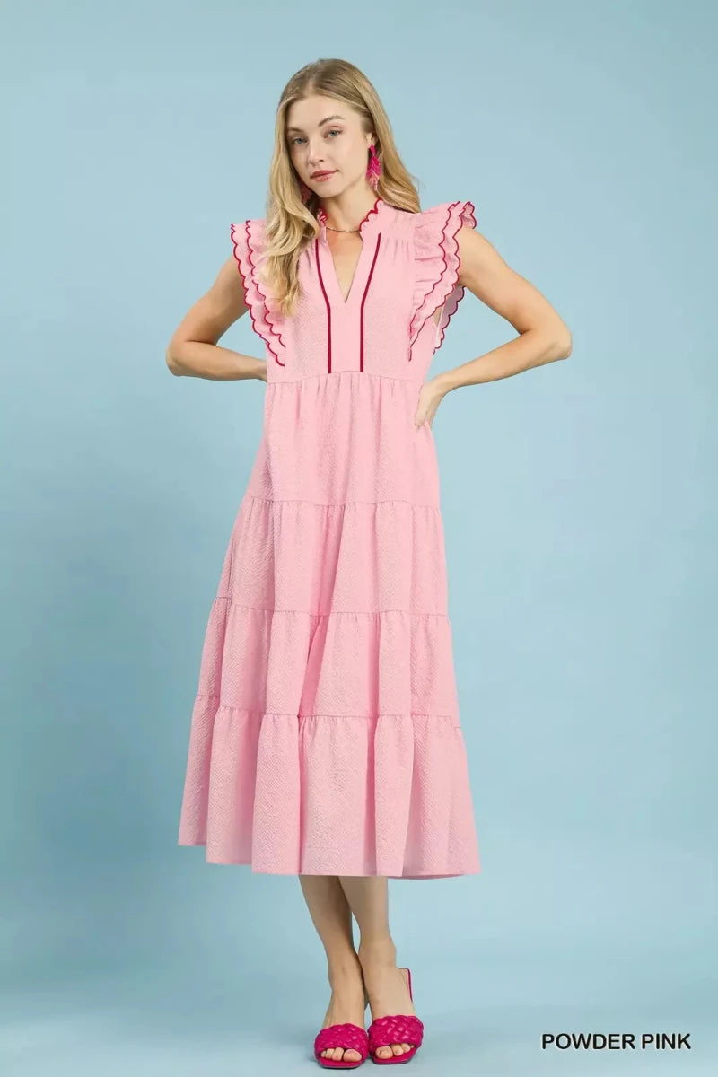 Umgee Seersucker Ruffle Sleeve Tiered Midi Dress | Dresses | 3
