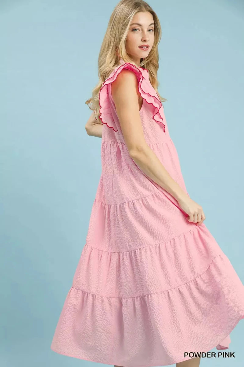 Umgee Seersucker Ruffle Sleeve Tiered Midi Dress | Dresses | 2