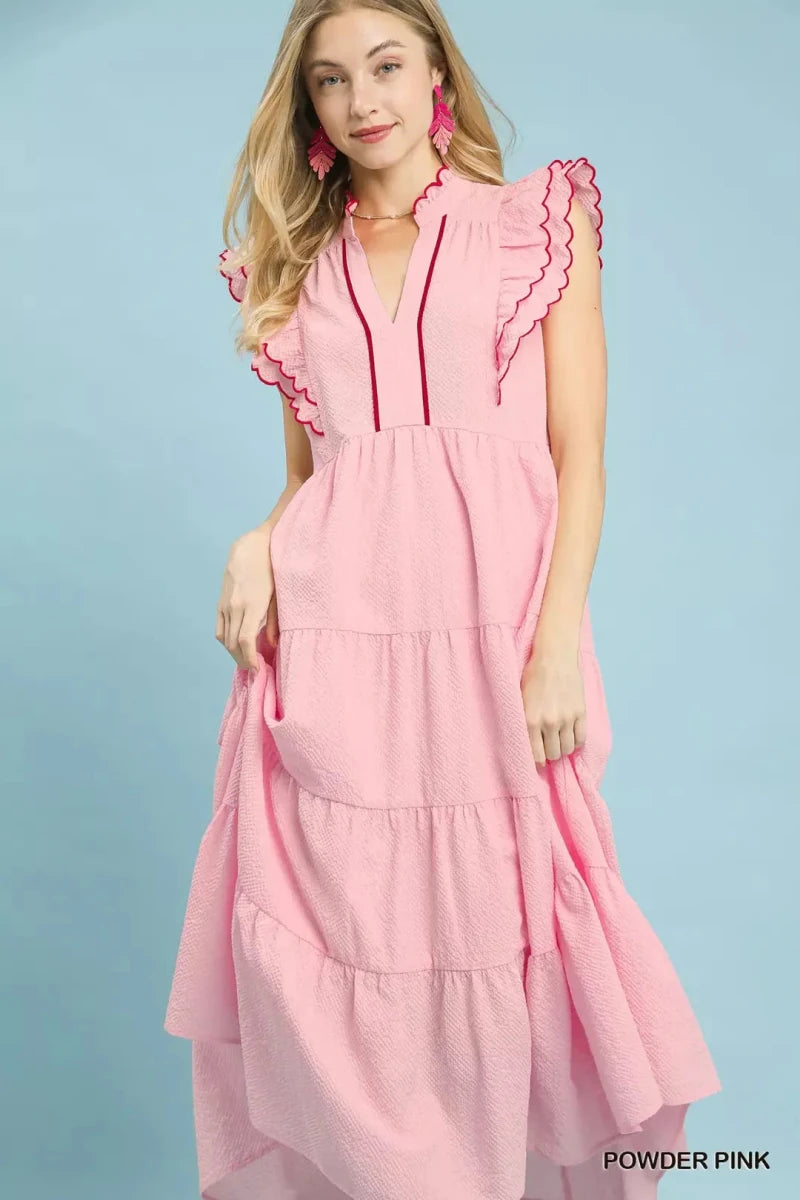 Umgee Seersucker Ruffle Sleeve Tiered Midi Dress | Dresses | 1