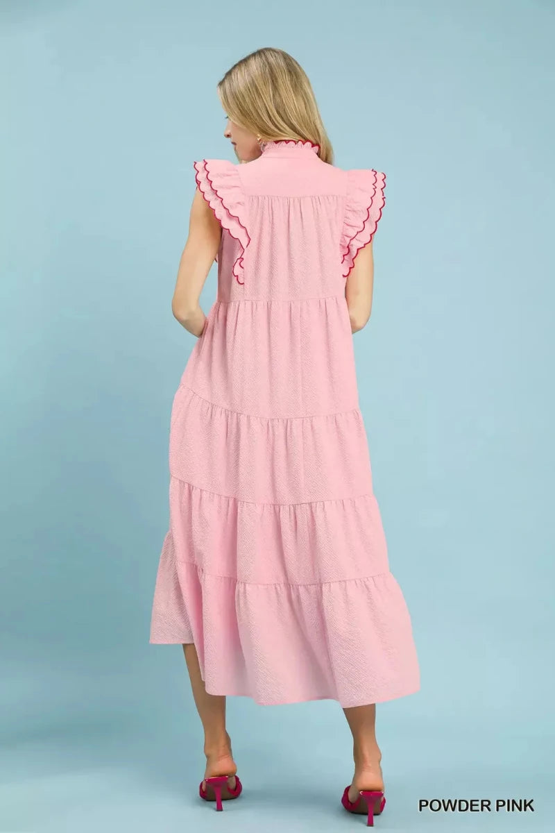 Umgee Seersucker Ruffle Sleeve Tiered Midi Dress | Dresses | 4