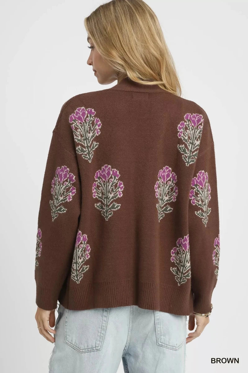 Umgee Single Flower Stem Jacquard Cardigan Sweater | Cardigans | 4