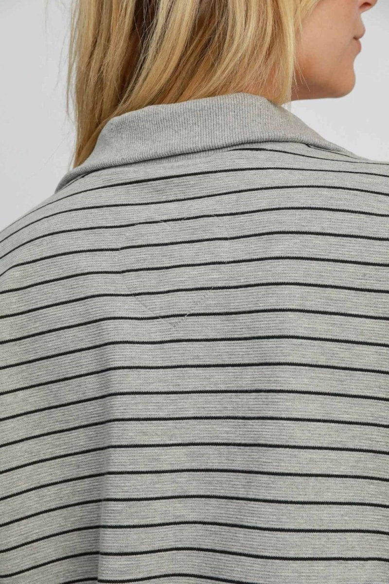 Umgee Striped Half Zip Short Sleeve Sweatshirt | Tops | 6