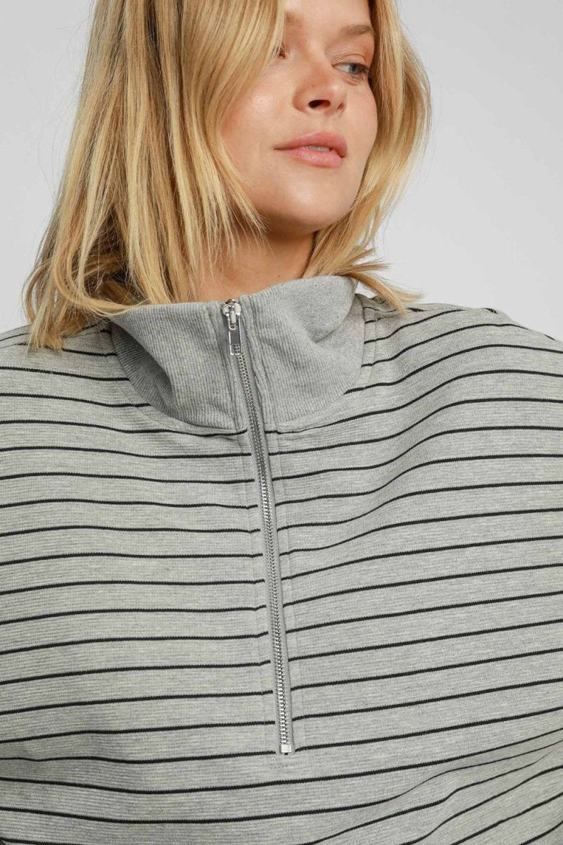 Umgee Striped Half Zip Short Sleeve Sweatshirt | Tops | 5