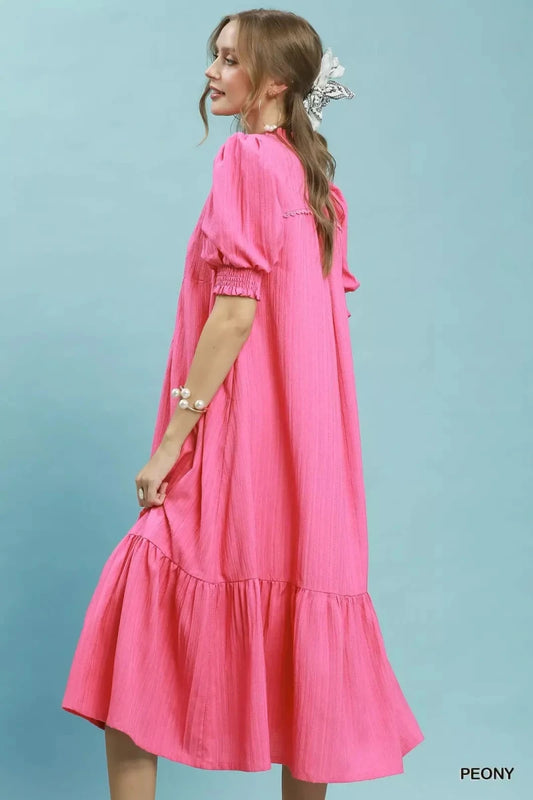 Umgee Textured Puff Sleeve Midi Dress | Dresses | 2