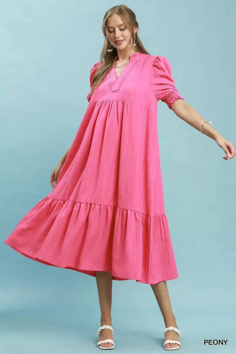 Umgee Textured Puff Sleeve Midi Dress | Dresses | 5