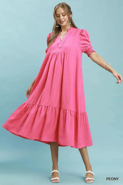 Umgee Textured Puff Sleeve Midi Dress | Dresses | 5