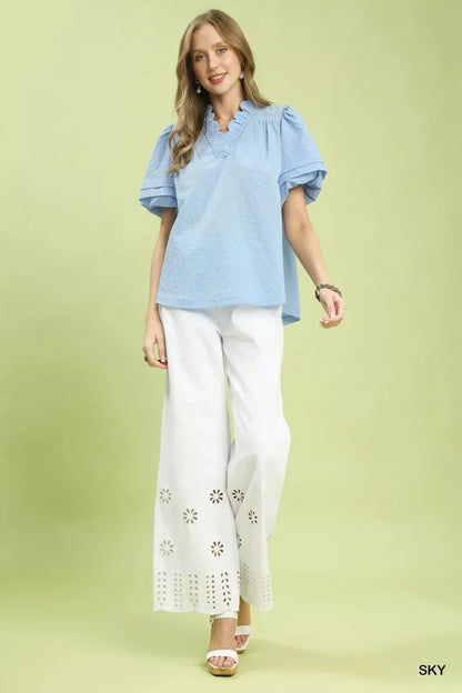 Umgee Textured Scallop Trim Puff Sleeve Blouse | Tops | 5