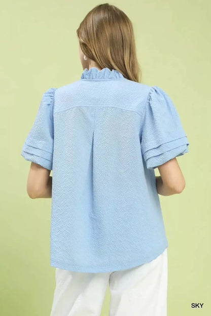 Umgee Textured Scallop Trim Puff Sleeve Blouse | Tops | 3