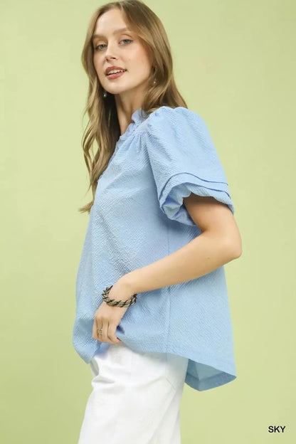 Umgee Textured Scallop Trim Puff Sleeve Blouse | Tops | 2