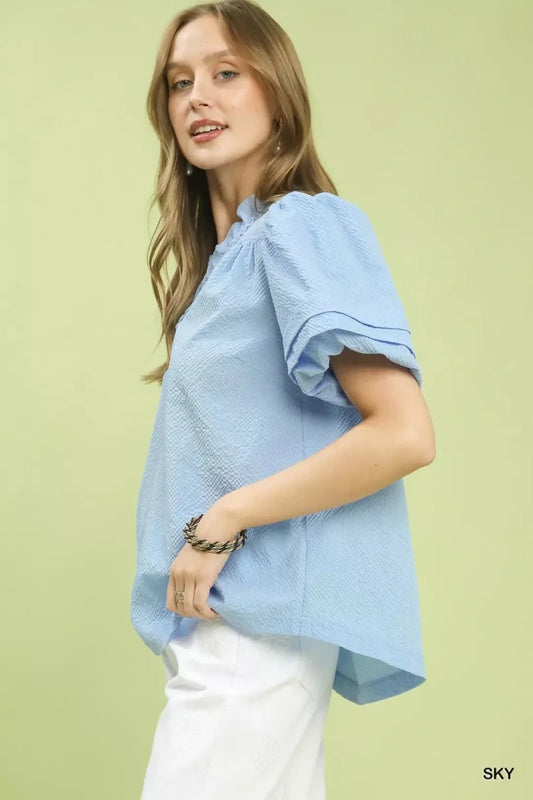 Umgee Textured Scallop Trim Puff Sleeve Blouse | Tops | 2