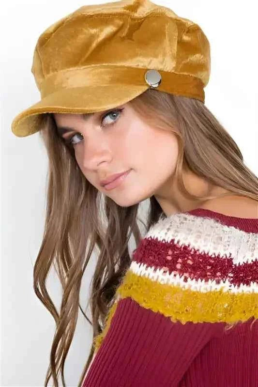 Velvet Camel Cabbie Hat