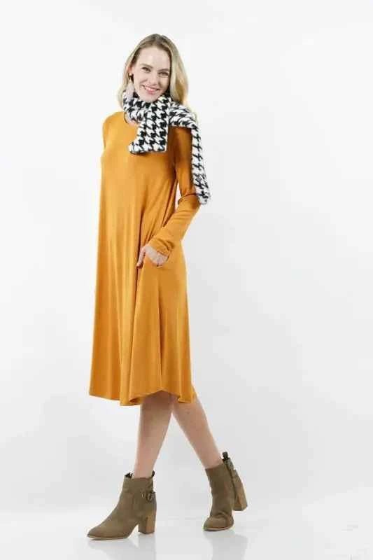 Viscose Long Sleeve Midi Dress with Side-Pockets