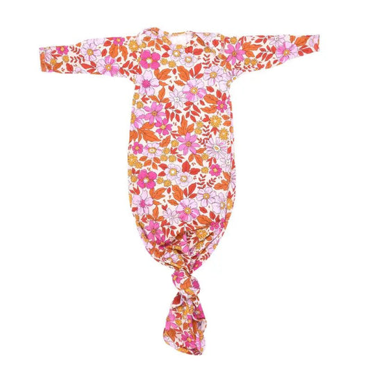 Wild Child Knotted Newborn Baby Gown by Three Little Tots - Girls Onesies