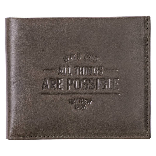 With God All Things Are Possible Brown Genuine Leather Wallet - Matthew 19:26 | 2FruitBearers