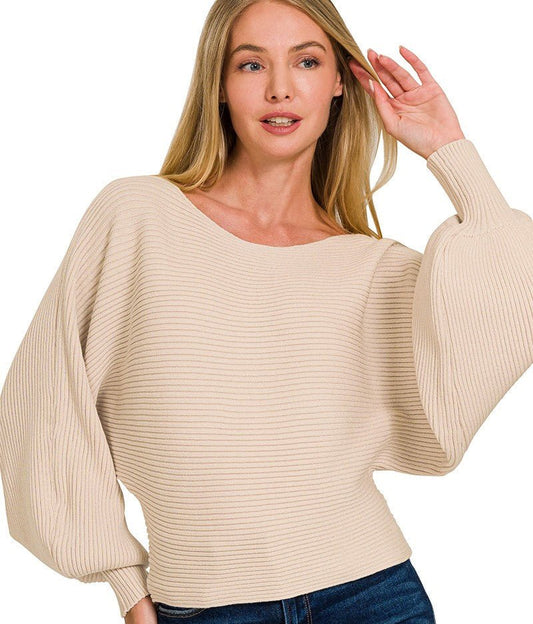 Zenana Boat Neck Balloon Sleeve Sweater | Sweaters | 1