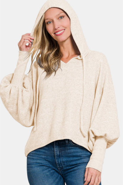 Zenana Brushed Hacci Drop Shoulder Cropped Hoodie | Sweaters | 2