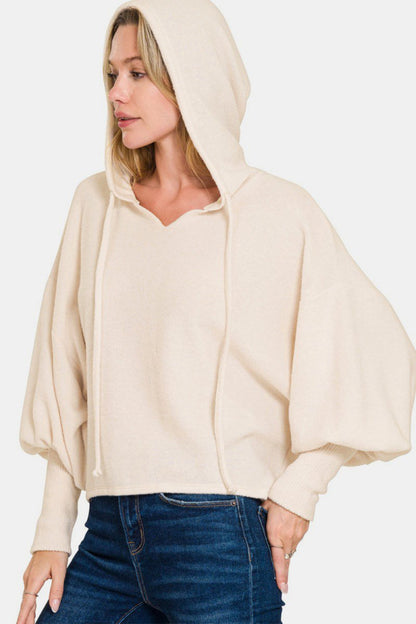 Zenana Brushed Hacci Drop Shoulder Cropped Hoodie | Sweaters | 1