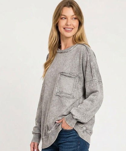 Zenana Halo Washed French Terry Exposed - seam Sweatshirt | Sweaters | 1