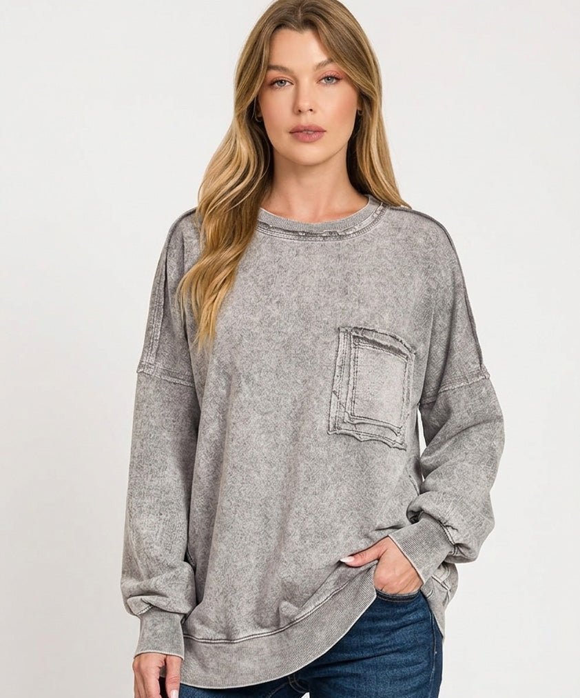 Zenana Halo Washed French Terry Exposed - seam Sweatshirt | Sweaters | 3