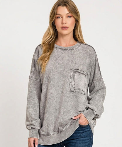 Zenana Halo Washed French Terry Exposed - seam Sweatshirt | Sweaters | 3