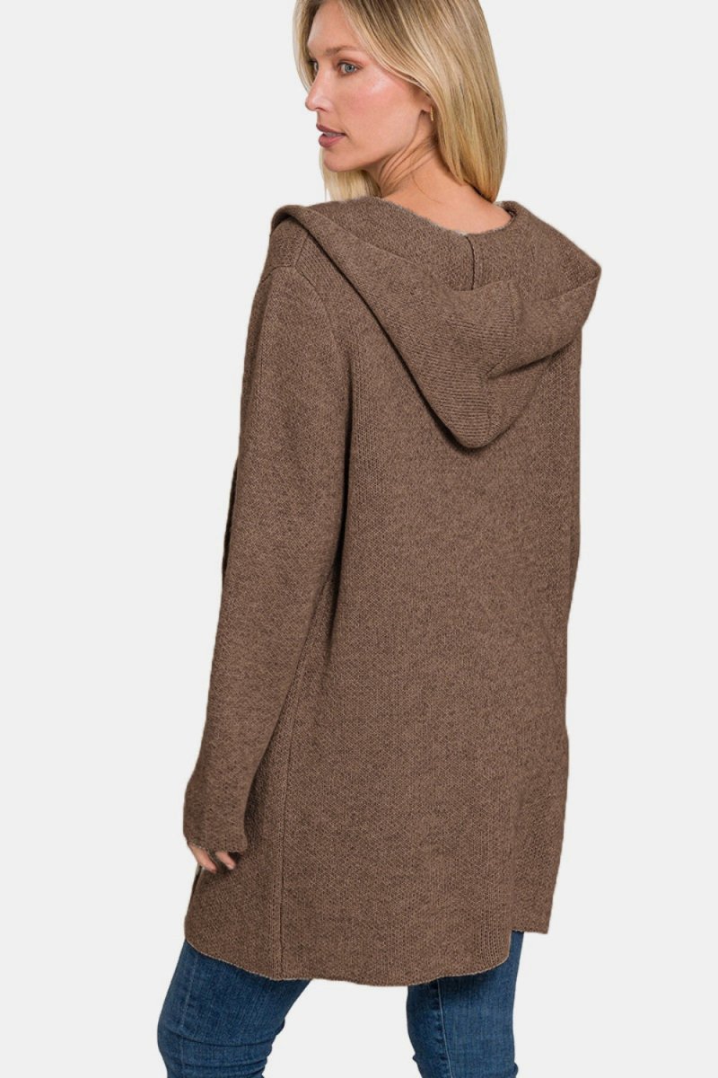 Zenana Hooded Open Front Sweater Cardigan | Sweaters | 2