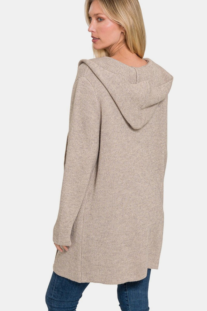 Zenana Hooded Open Front Sweater Cardigan | Sweaters | 2