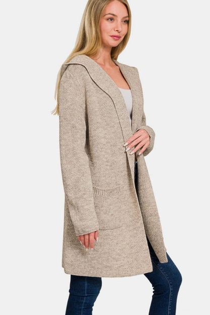 Zenana Hooded Open Front Sweater Cardigan | Sweaters | 1