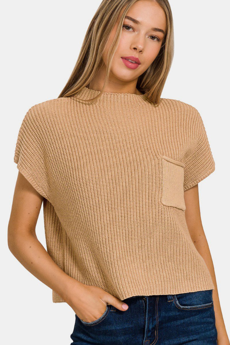 Zenana Mock Neck Short Sleeve Cropped Sweater | Tops | 1