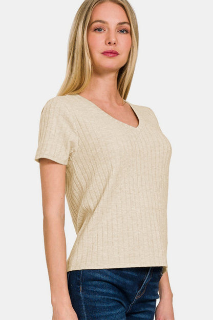 Zenana Ribbed Short Sleeve T-Shirt | | 2