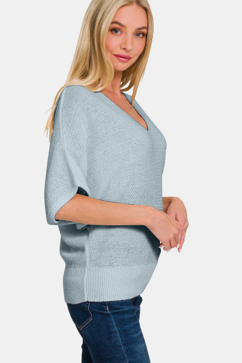 Zenana V - Neck Short Sleeve Dolman Sweater | Sweaters | 3